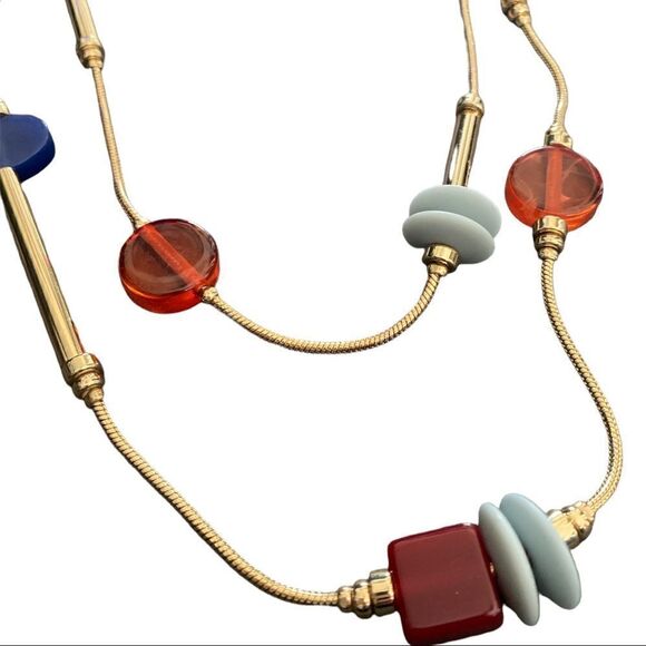 CHICO’S Zoey Multi-Colored Geometric Single Strand Gold Tone Necklace - Picture 3 of 4
